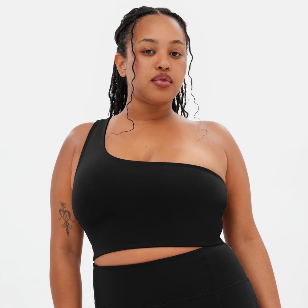 Girlfriend Collective Black Bianca One Shoulder Bra | L